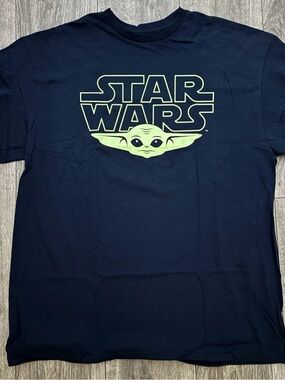 Star Wars Navy and Lime Graphic Tee with Grogu Logo